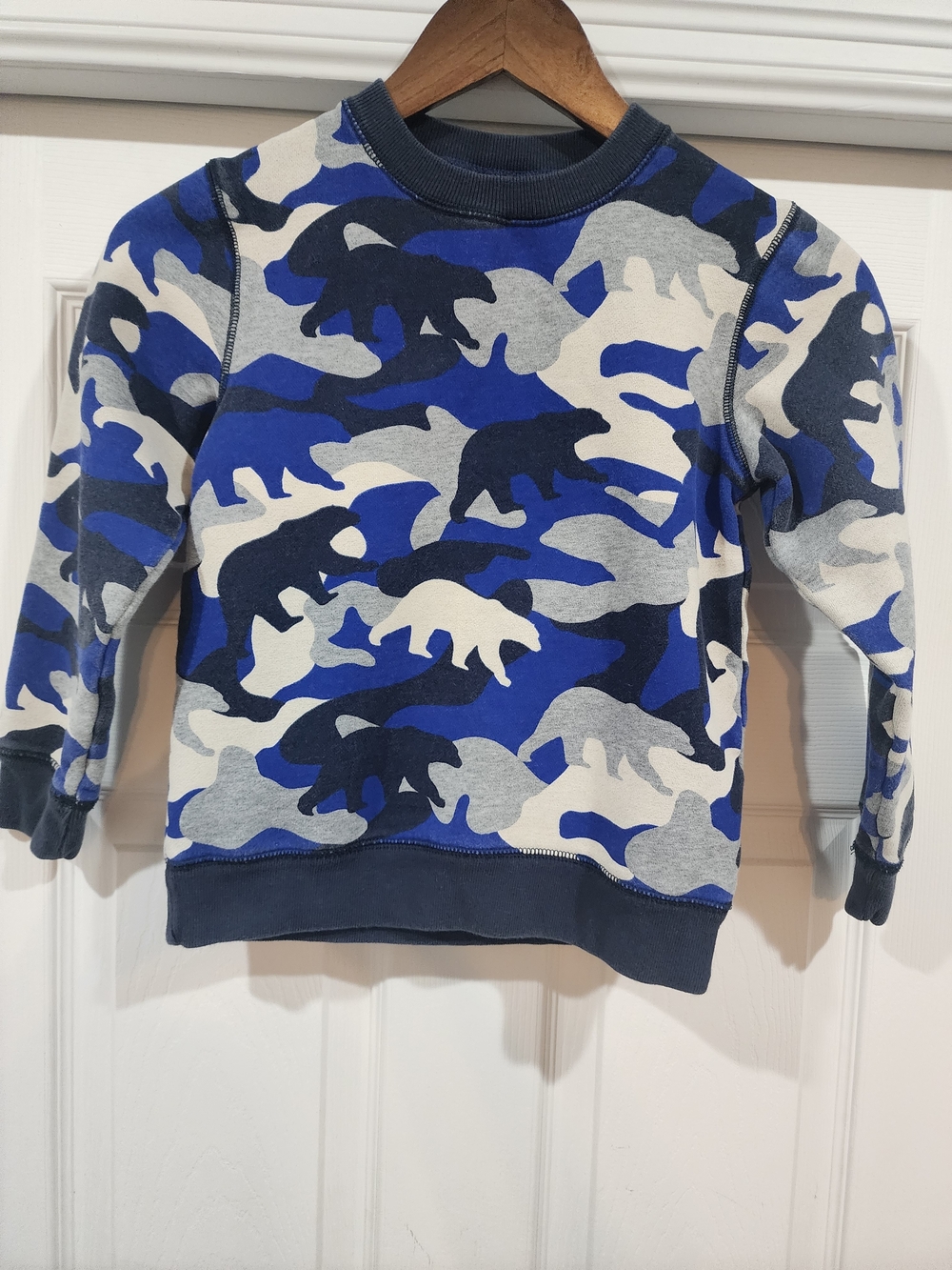 Kids Mini Boden Blue Camo Bear Print Sweatshirt